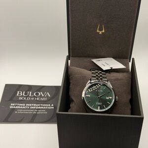Bulova Men's Stainless Steel Watch with Emerald Green Sunburst Dial 96B424